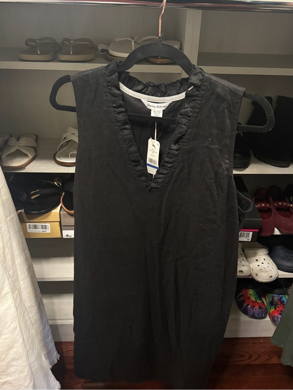Tommy Bahama Black Sleeveless Ruffle V-Neck Dress